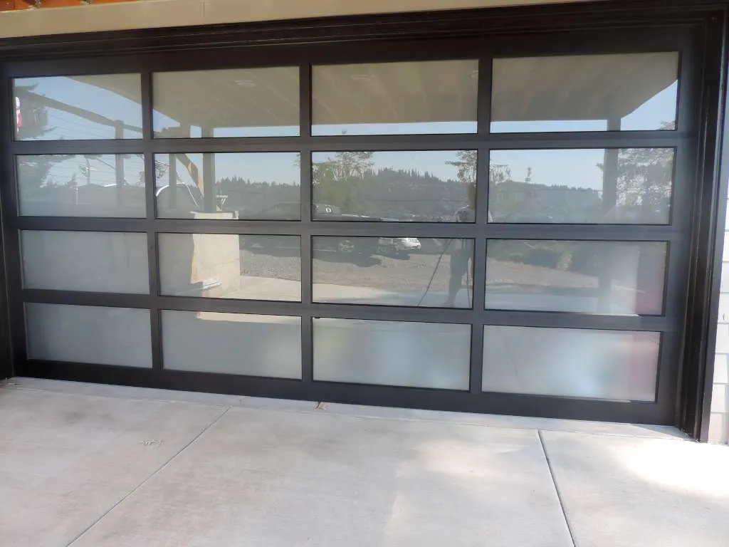 Frosted glass-paneled garage door